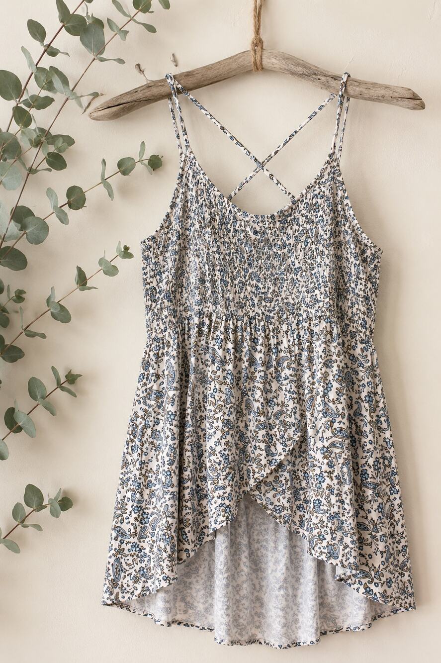 Maurices XL Boho Paisley Floral Criss Cross Back Rayon Swing Tank Top